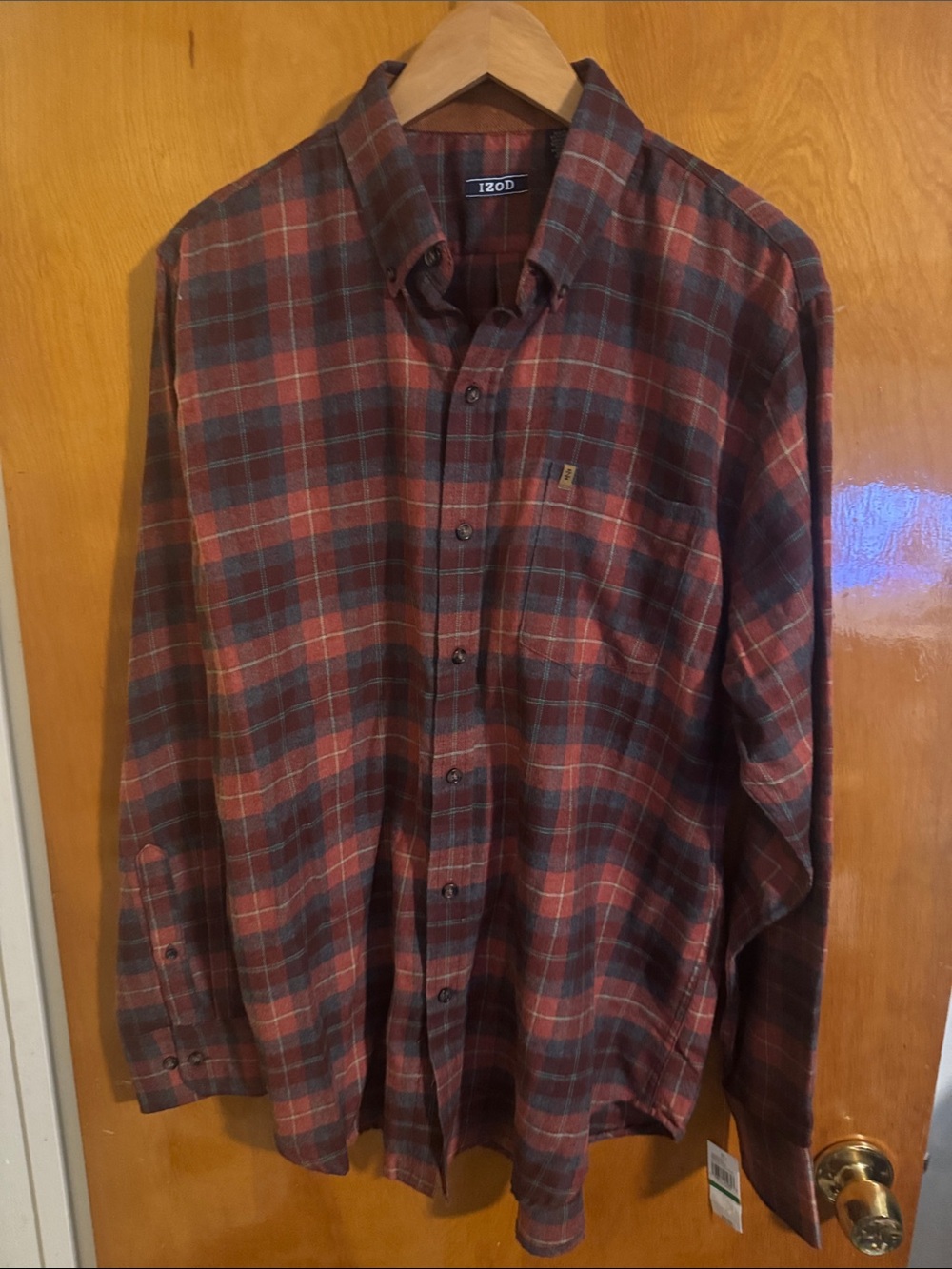 Izod Flannel Shirt Mens Large Orange Plaid